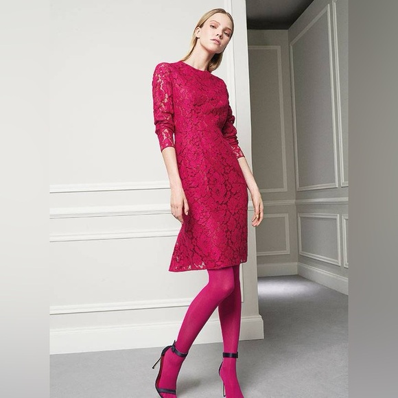 Carolina Herrera Dresses & Skirts - Carolina Herrera Red Lace High Neck Above Knee Sheath Dress